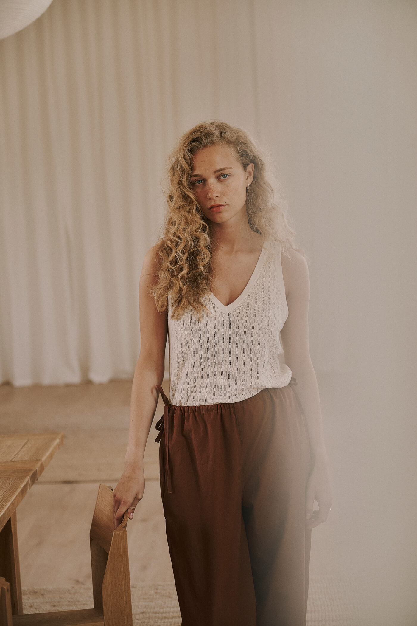 AMELIA SL KNIT TOP - WHITE SAND